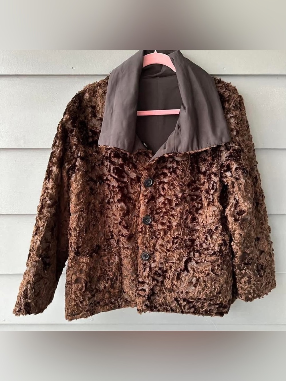Chico’s sz 2 L brown faux fur jacket reversible black